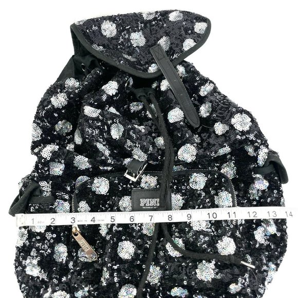 Victoria Secret PINK Backpack Silver Black Leopard Print Sequin Handbag - Picture 8 of 9